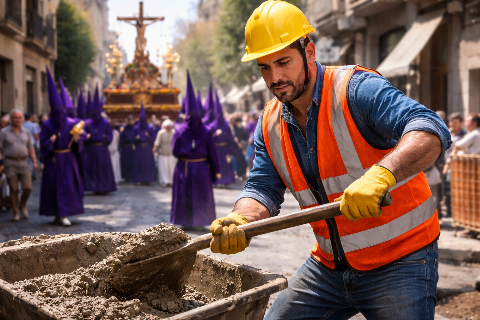Persona trabajando en Semana Santa
