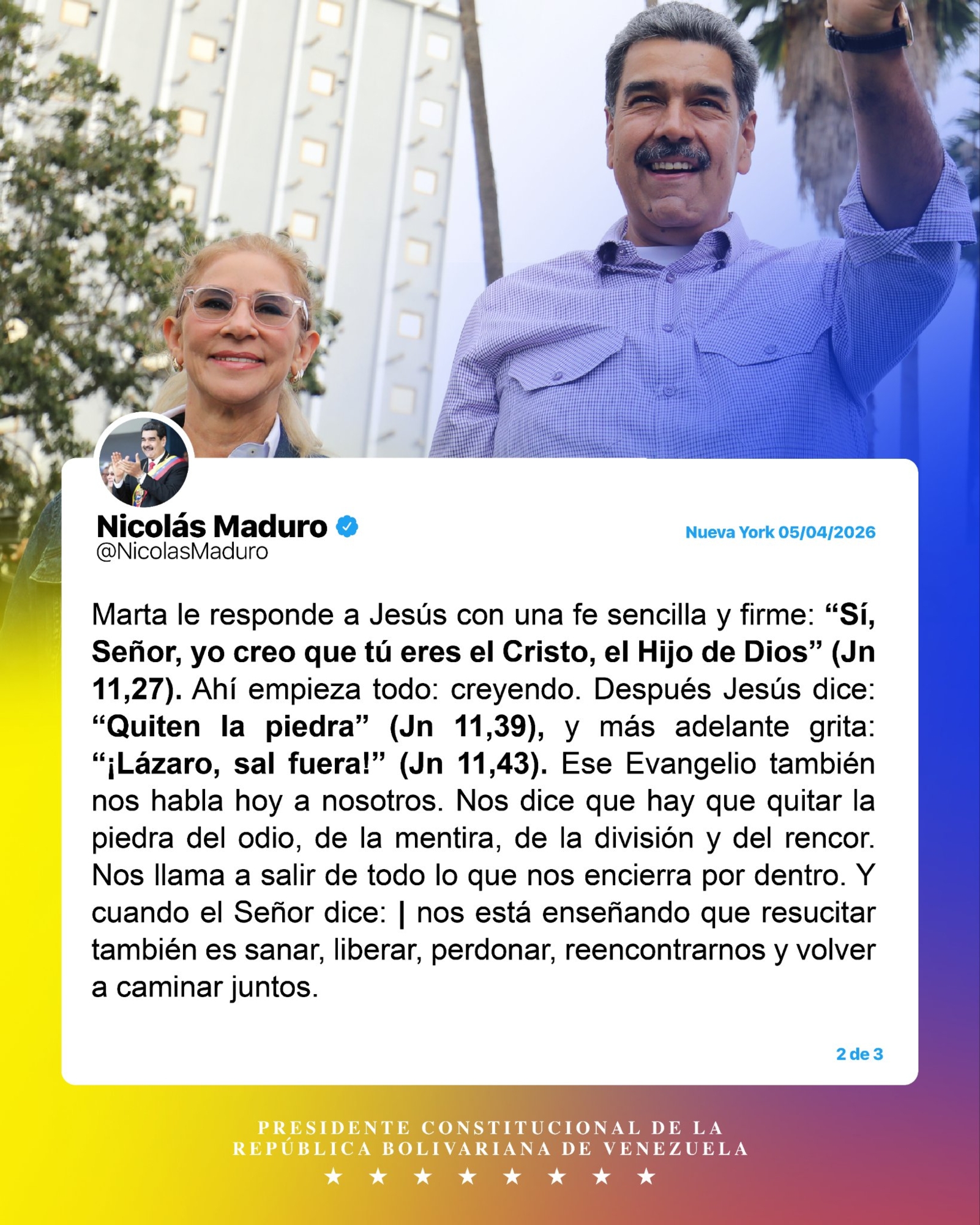 Nicolás Maduro y Cilia Flores envían un mensaje el Domingo de Resurrección