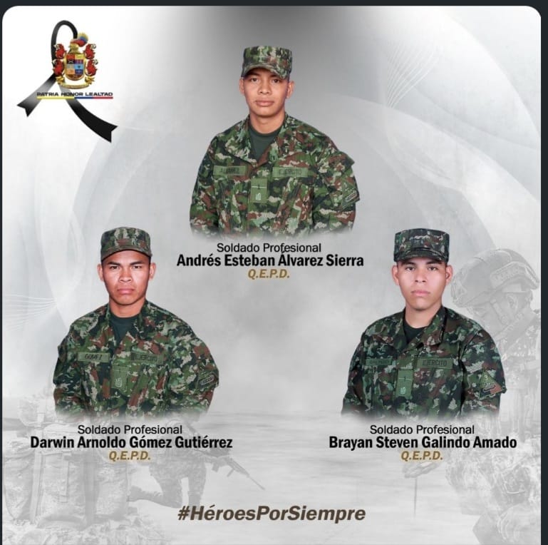 Los soldados que cayeron asesinados en la frontera con Ecuador.