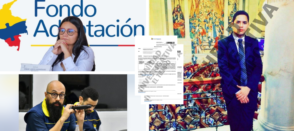 Angie Rodríguez, directora del Fondo de Adaptación; Carlos Carrillo, cabeza de la UNGRD; y Miguel Ángel Ospino, el señalado espía. Foto: Archivo particular y redes sociales