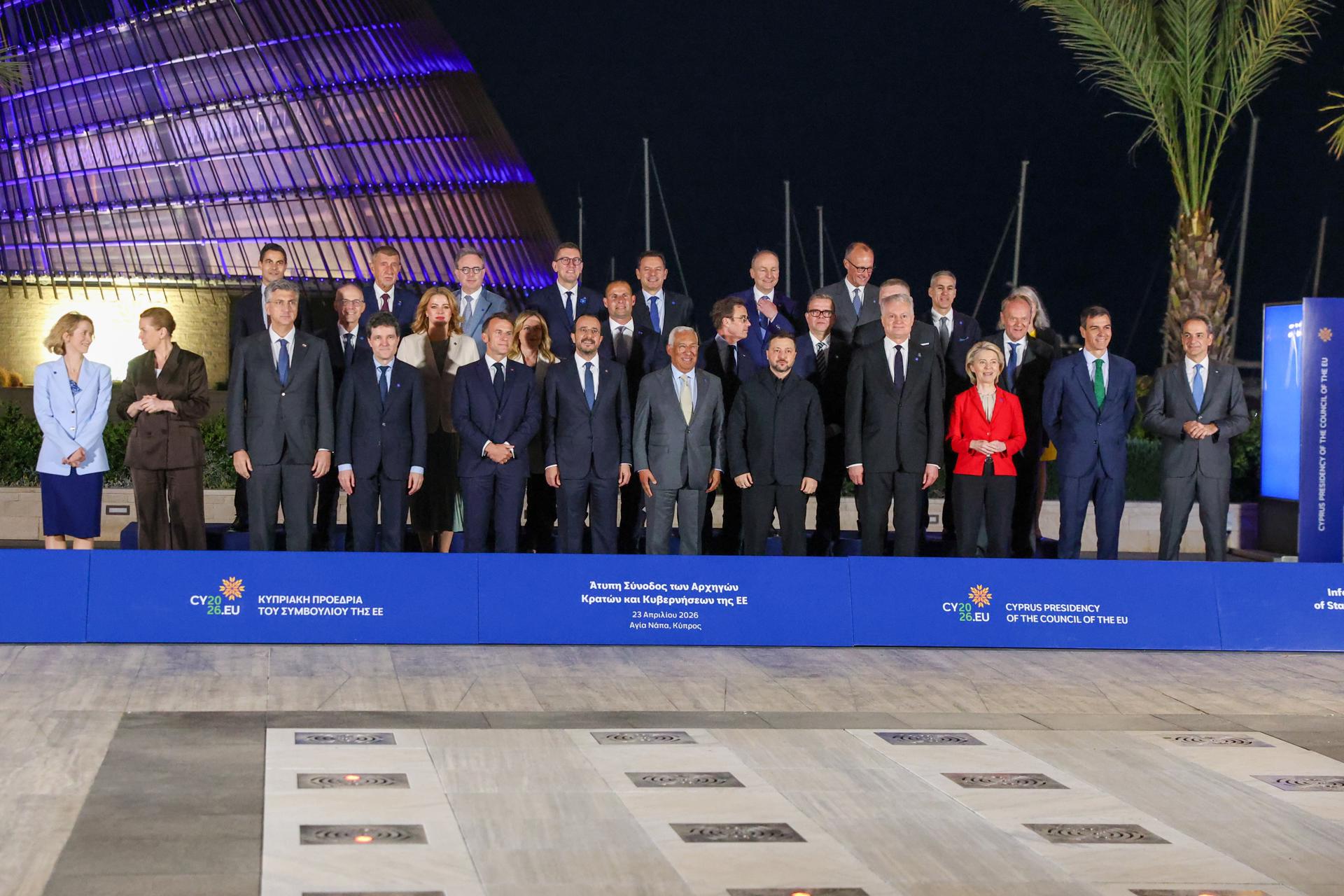 Jefes de Estado o de Gobierno de la Unión Europea en Agia Napa, Chipre, el 23 de abril de 2026