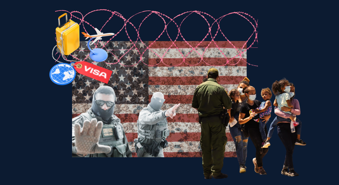 Collage Patrulla Fronteriza de Estados Unidos / arrestos / asilo / visa