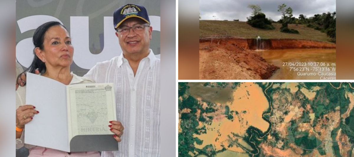 President Gustavo Petro and Hermelina Cardozo receiving the mining title of La Mandinga.