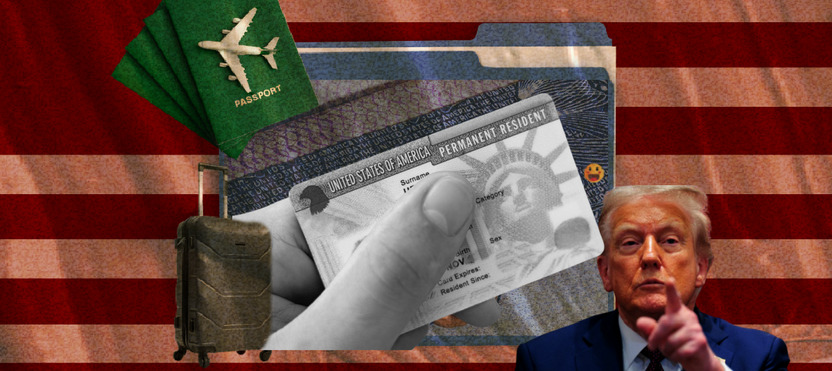 Collage green card Estados Unidos / Visa / Donald Trump / Migración