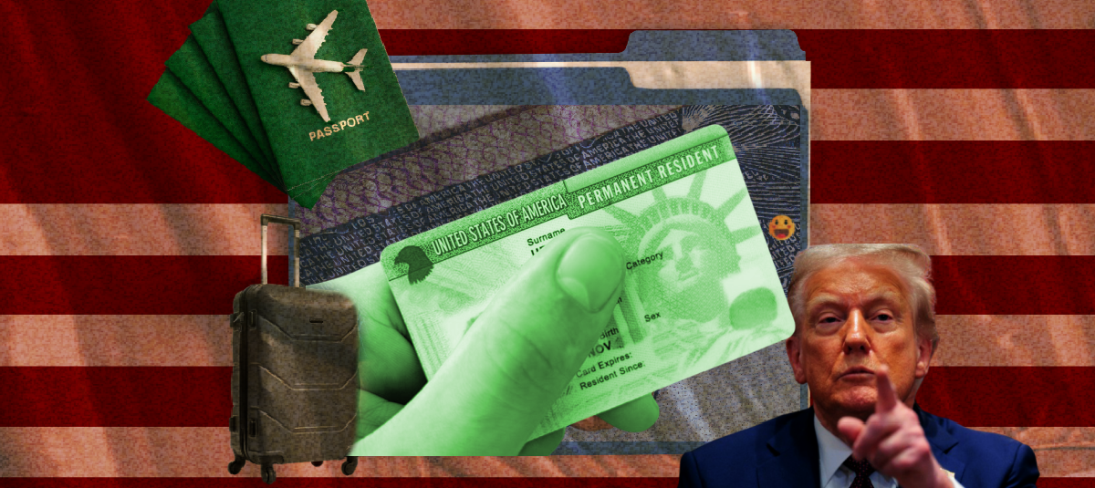 Collage green card Estados Unidos / Visa / Donald Trump / Migración