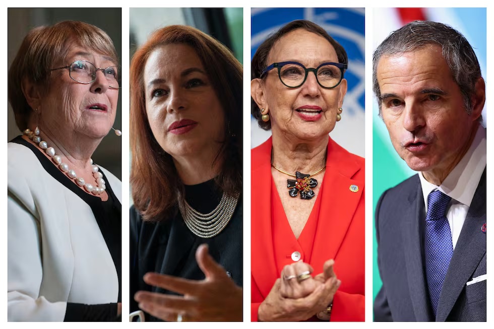La chilena Michelle Bachelet, la ecuatoriana María Fernanda Espinosa, la costarricense Rebeca Grynspan y el argentino Rafael Grossi.