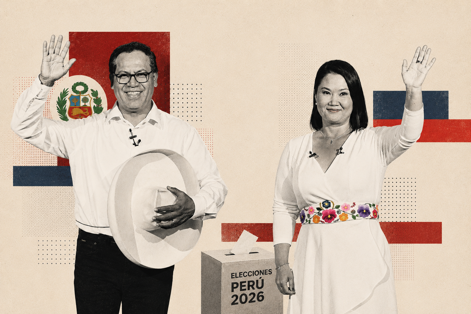 La derechista Keiko Fujimori y el izquierdista Roberto Sánchez, los dos candidatos que disputan la segunda vuelta de las elecciones presidenciales de Perú.