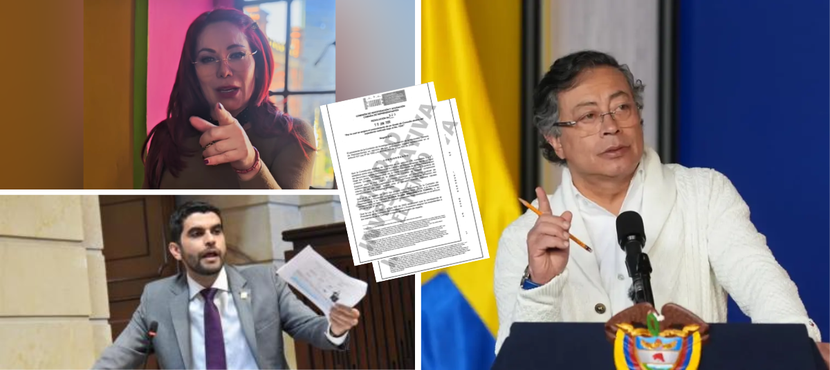 The representatives to the Chamber Gloria Arizabaleta and Hernán Cadavid; and President Gustavo Petro.