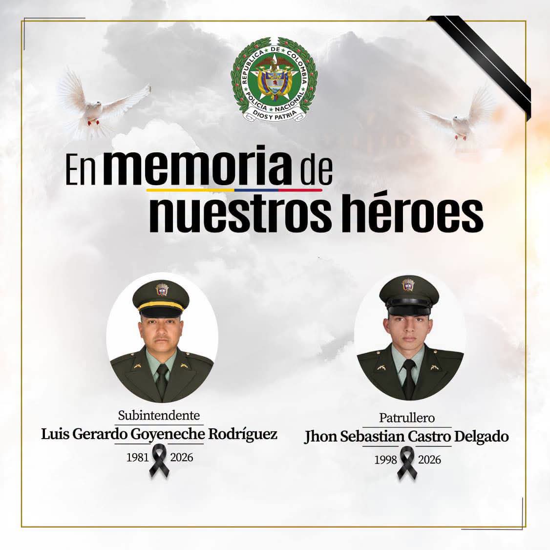 Los dos policías asesinados en el ataque terrorista contra la Policía en Calima El Darién, Valle.