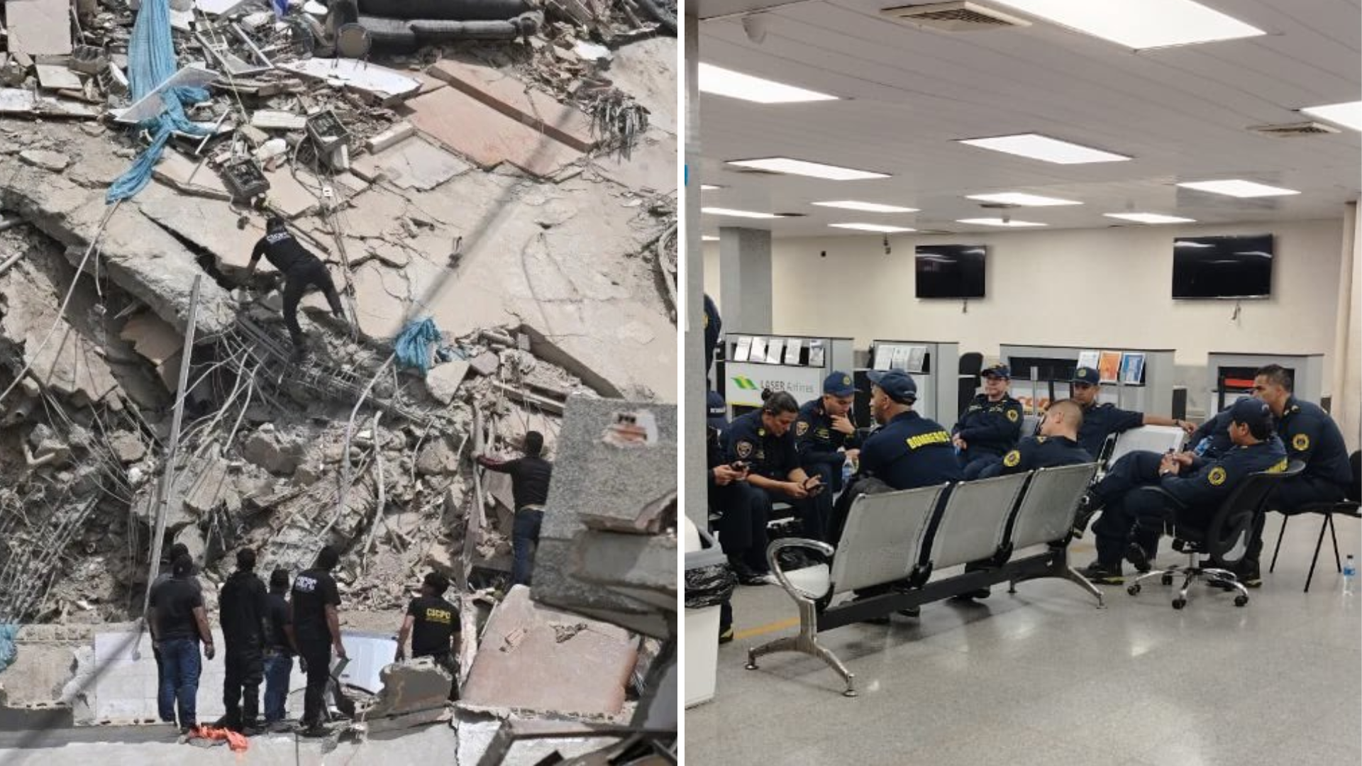 22 unidades de los bomberos de Medellín se encuentran en una sala de espera de un aeropuerto venezolano esperando ingresar al país.