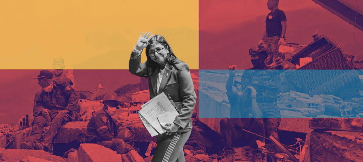 Collage Delcy Rodríguez / Terremoto / Venezuela
