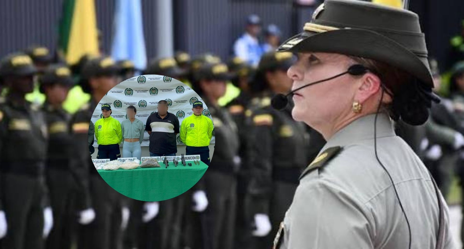 La comandante de la Policía Valle, brigadier general Sandra Rodríguez. A la izquierda, capturan a 'la Firma' y 'Mayerly'.