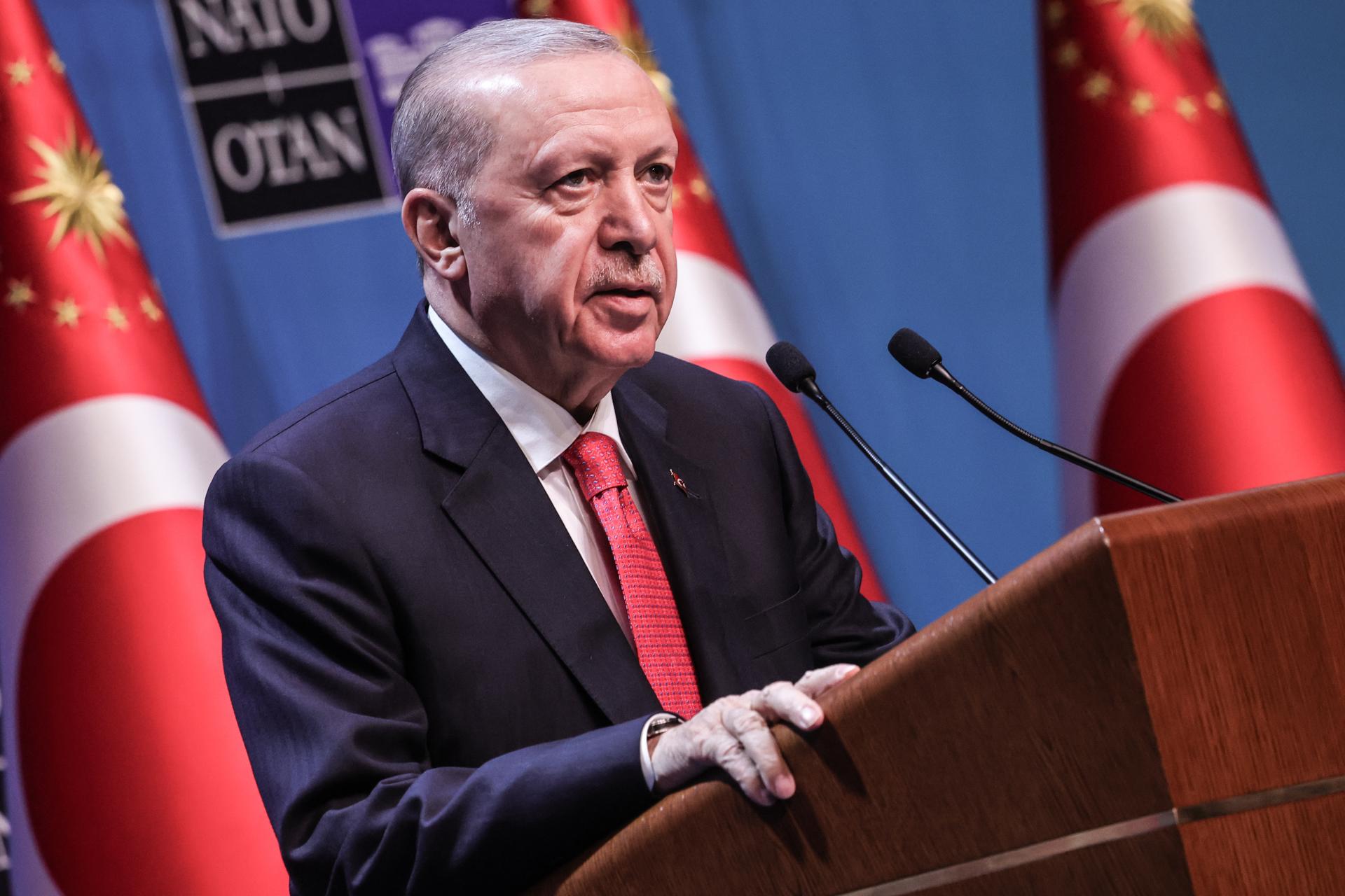 El presidente de Turquía, Recep Tayyip Erdogan,durante una rueda de prensa en la cumbre de la otán de 2026 en Ankara