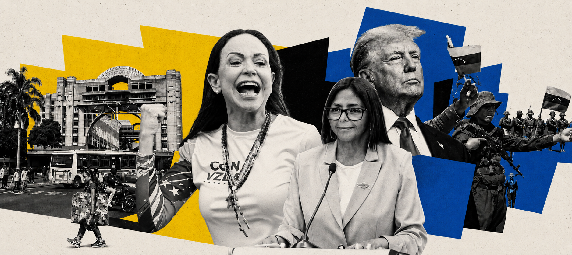 Collage Venezuela / Donald Trump / Delcy Rodríguez / María Corina Machado