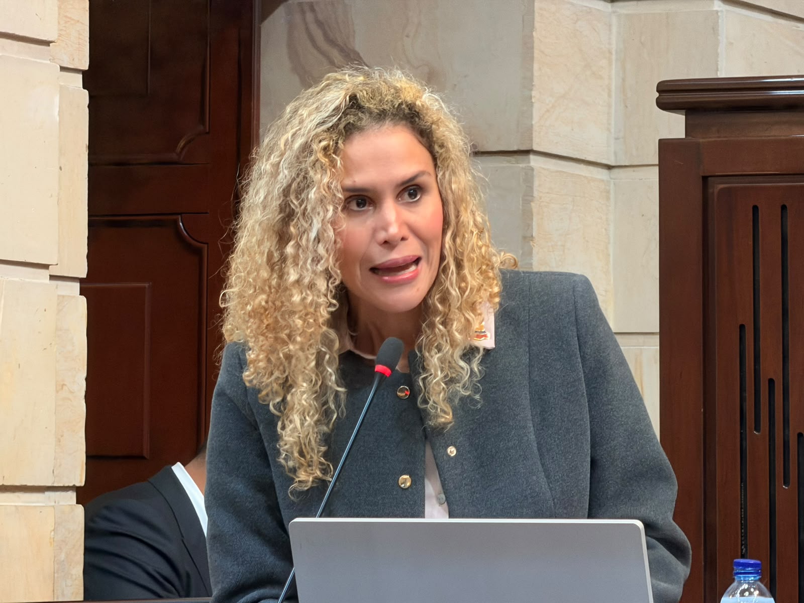 Natalia López, Minister of Labor, during the debate.