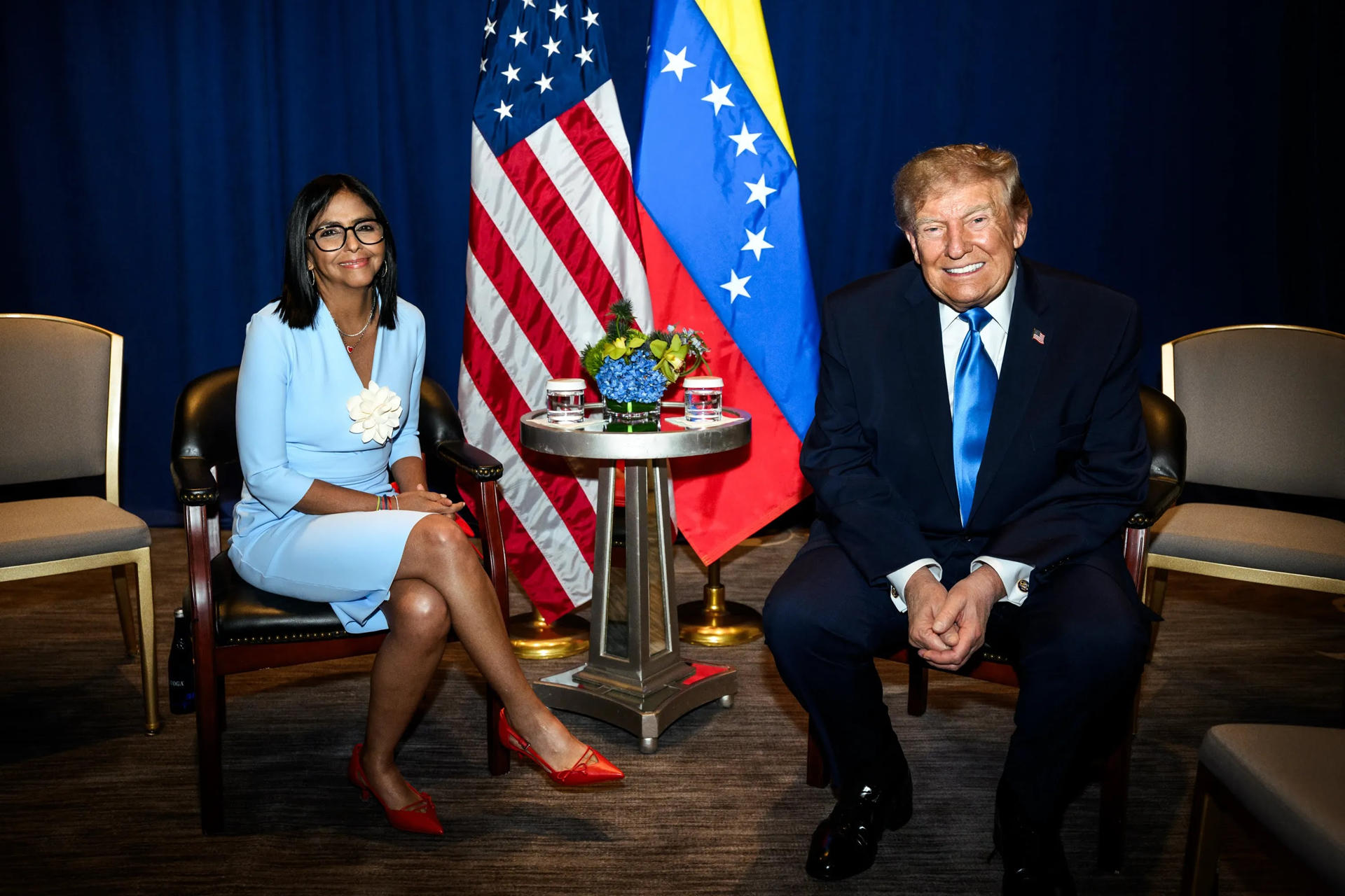 Donald Trump and Delcy Rodríguez during their meeting in New York.