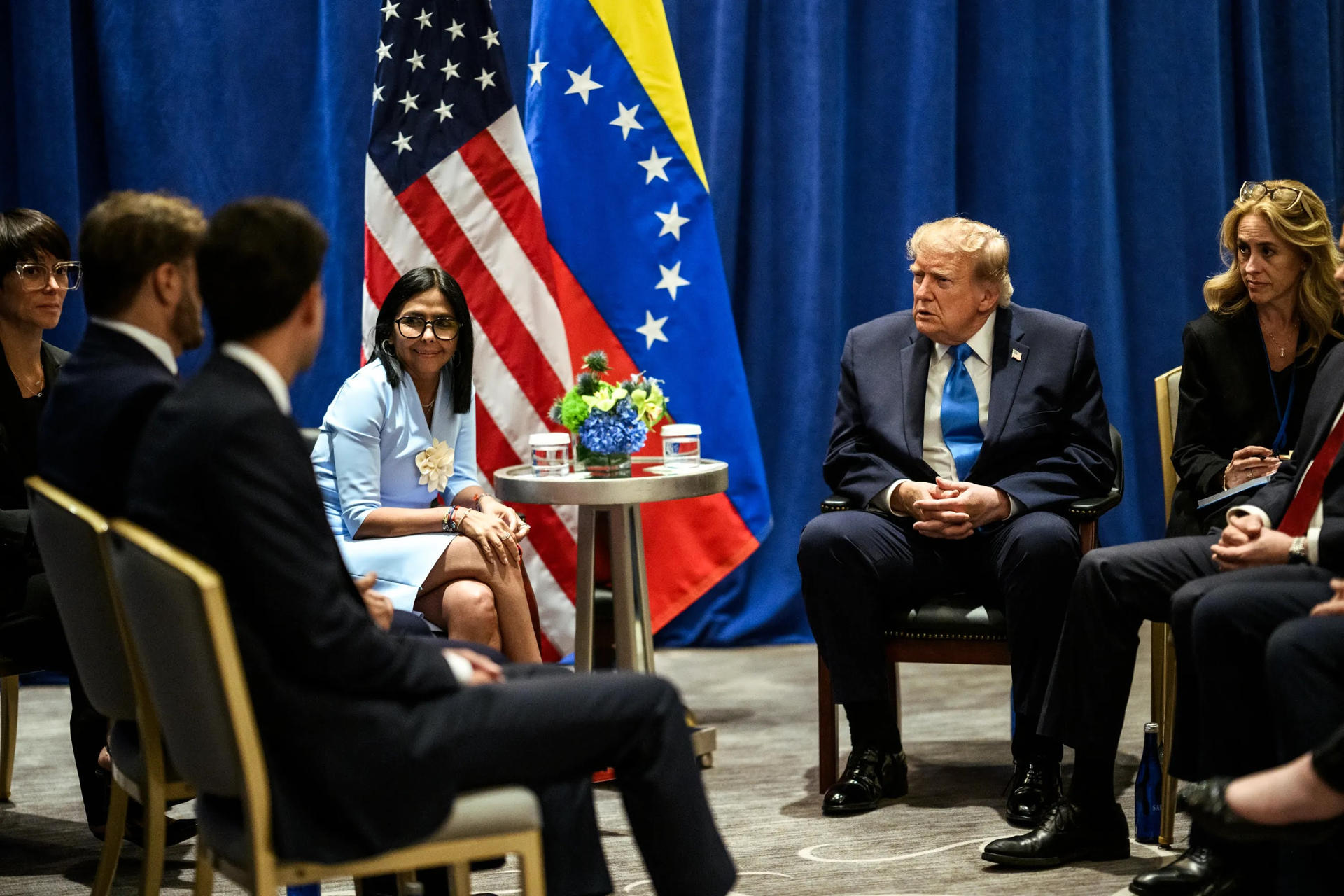 Donald Trump y Delcy Rodríguez durante su reunión en Nueva York.