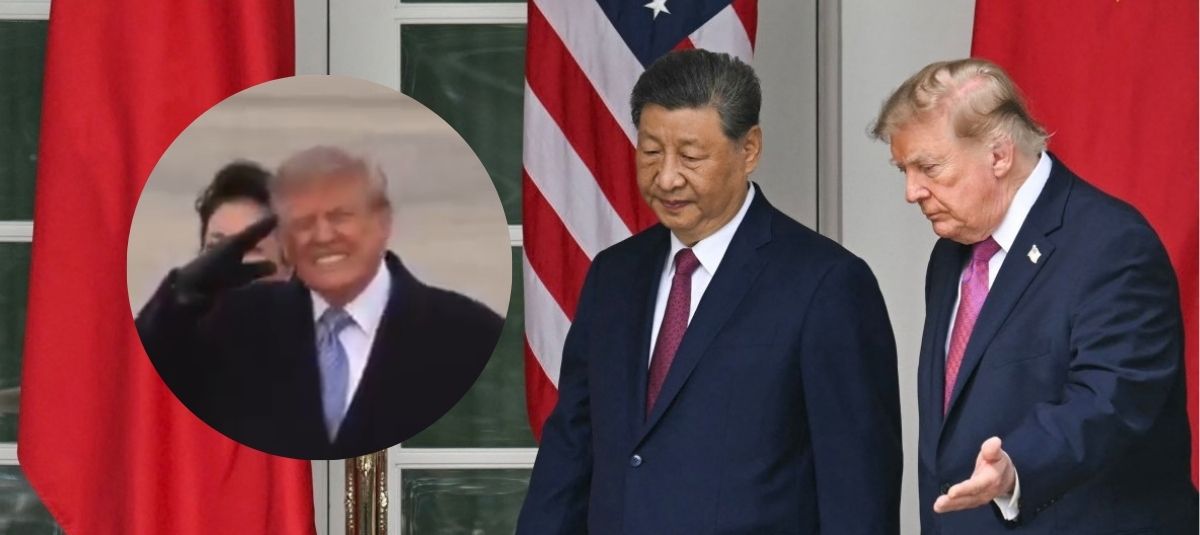 Chinese President Xi Jinping (left) and US President Donald Trump arrive for a military review in the Rose Garden of the White House.