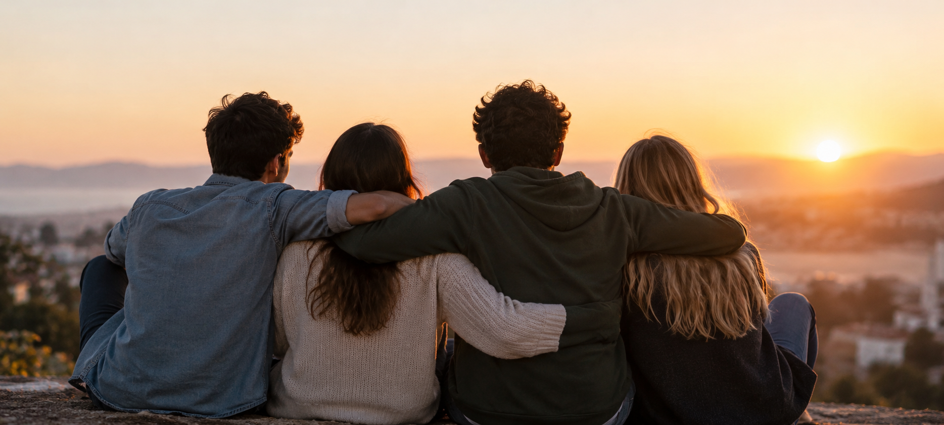 Amigos contemplando el atardecer