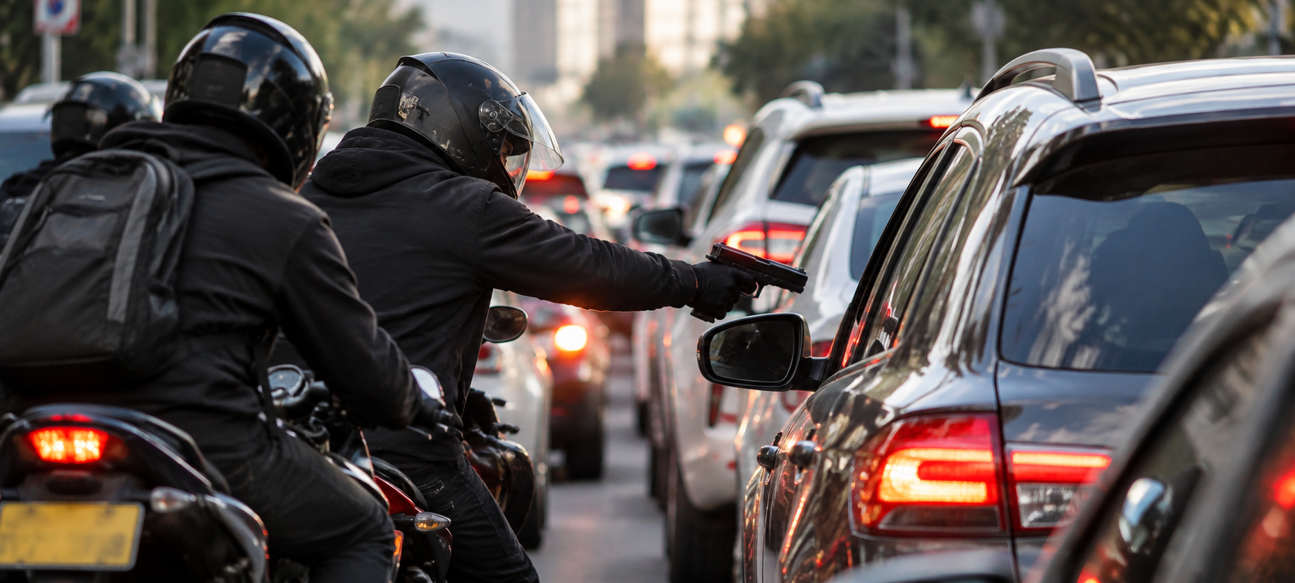 Asalto en motocicleta durante el tráfico